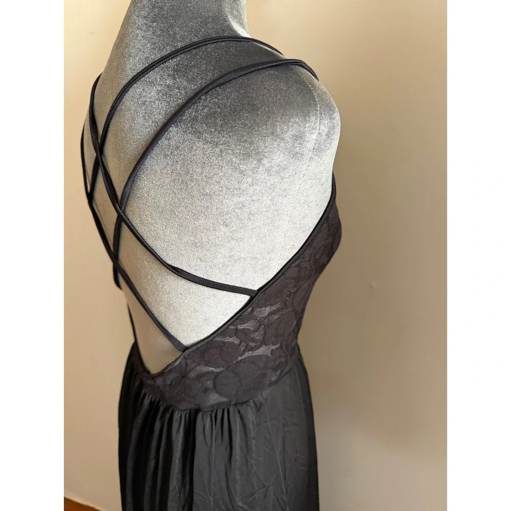 Olga Vintage Black Lace Bodice Maxi slip romantic nightgown Whimsigoth wedding L